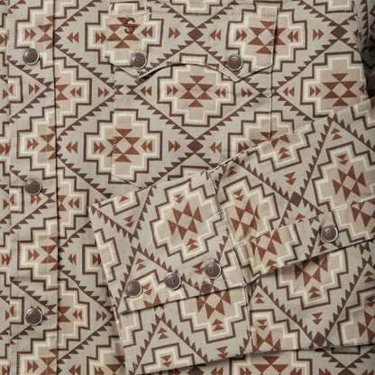 Men Modern Cut Stetson Brown Aztec Poplin Western Shirt Brown