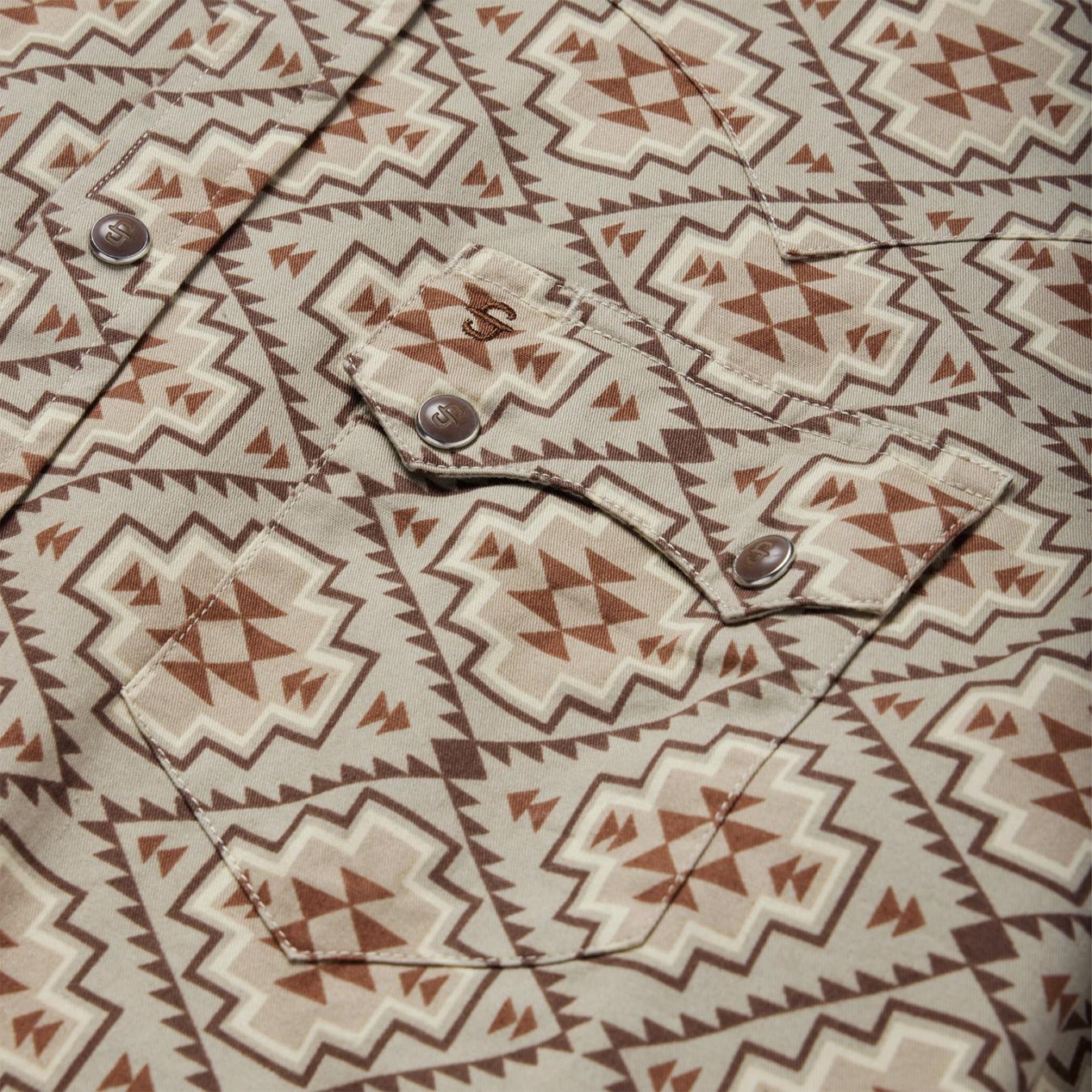 Men Modern Cut Stetson Brown Aztec Poplin Western Shirt Brown