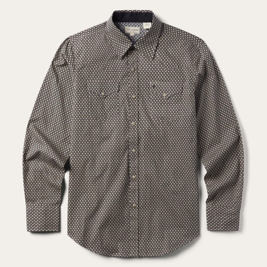 Men Modern Cut Stetson Brown Diamond Print Western Shirt Brown