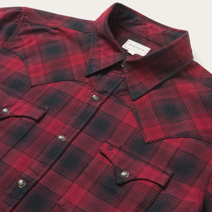 Men Modern Cut Stetson Brushed Twill Plaid Shirt Black