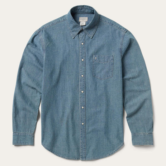 Men Modern Cut Stetson Chambray Denim Shirt Blue