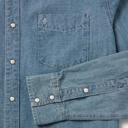 Men Modern Cut Stetson Chambray Denim Shirt Blue