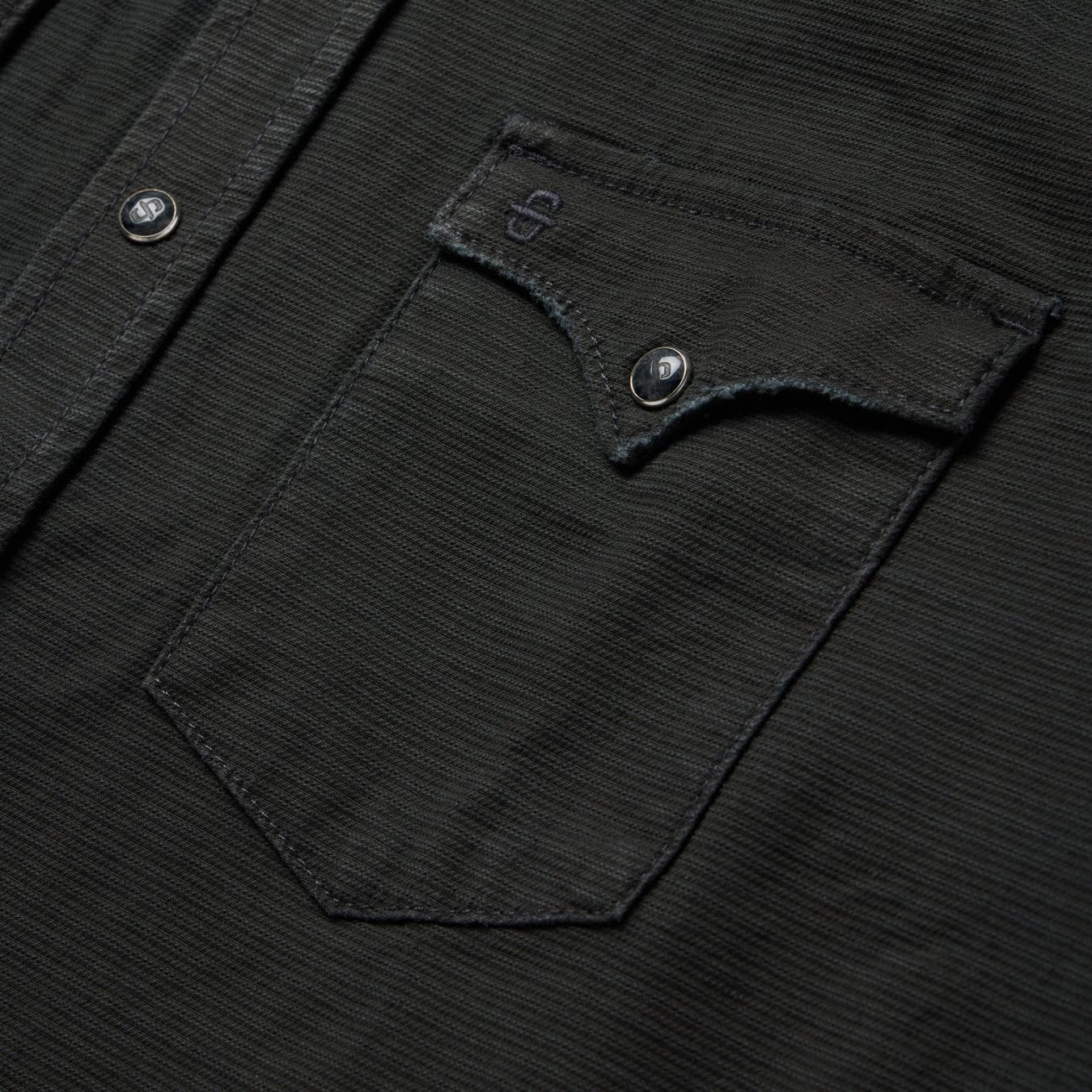 Men Modern Cut Stetson Charcoal Corded Denim Shirt Grey