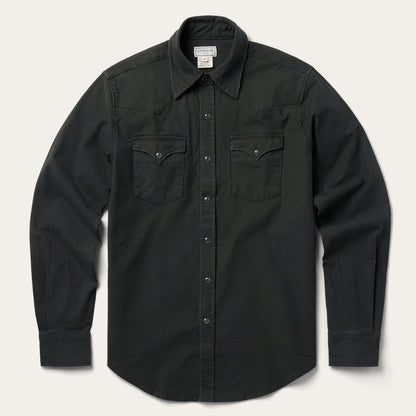 Men Modern Cut Stetson Charcoal Corded Denim Shirt Grey