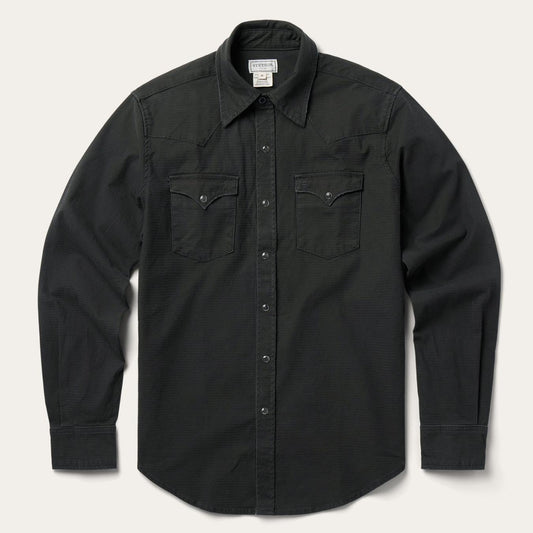 Men Modern Cut Stetson Charcoal Corded Denim Shirt Grey