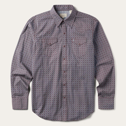 Men Modern Cut Stetson Chevron Grid Shirt Brown