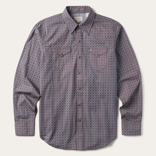 Men Modern Cut Stetson Chevron Grid Shirt Brown