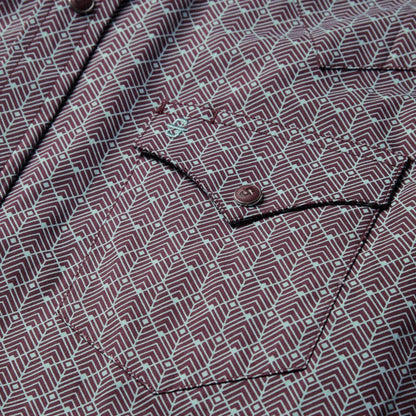 Men Modern Cut Stetson Chevron Grid Shirt Brown