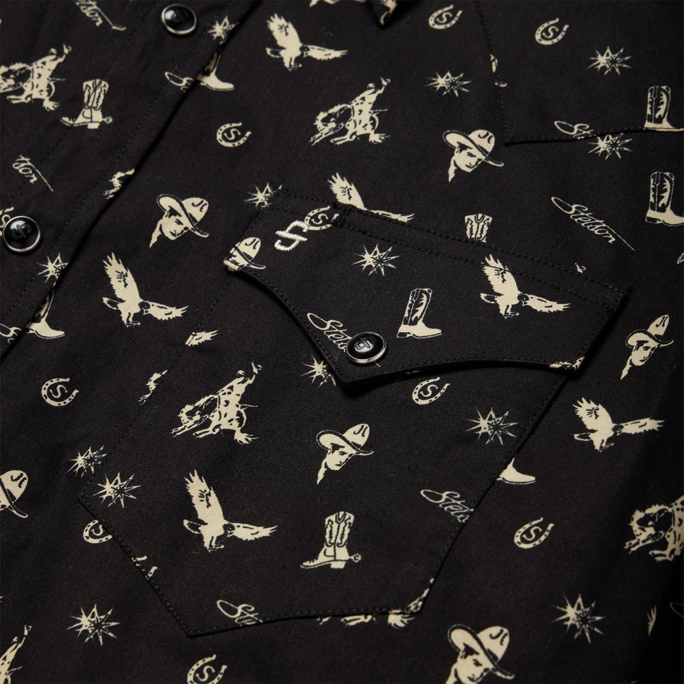 Men Modern Cut Stetson Conversation Print Western Shirt Black