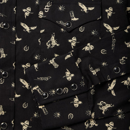 Men Modern Cut Stetson Conversation Print Western Shirt Black