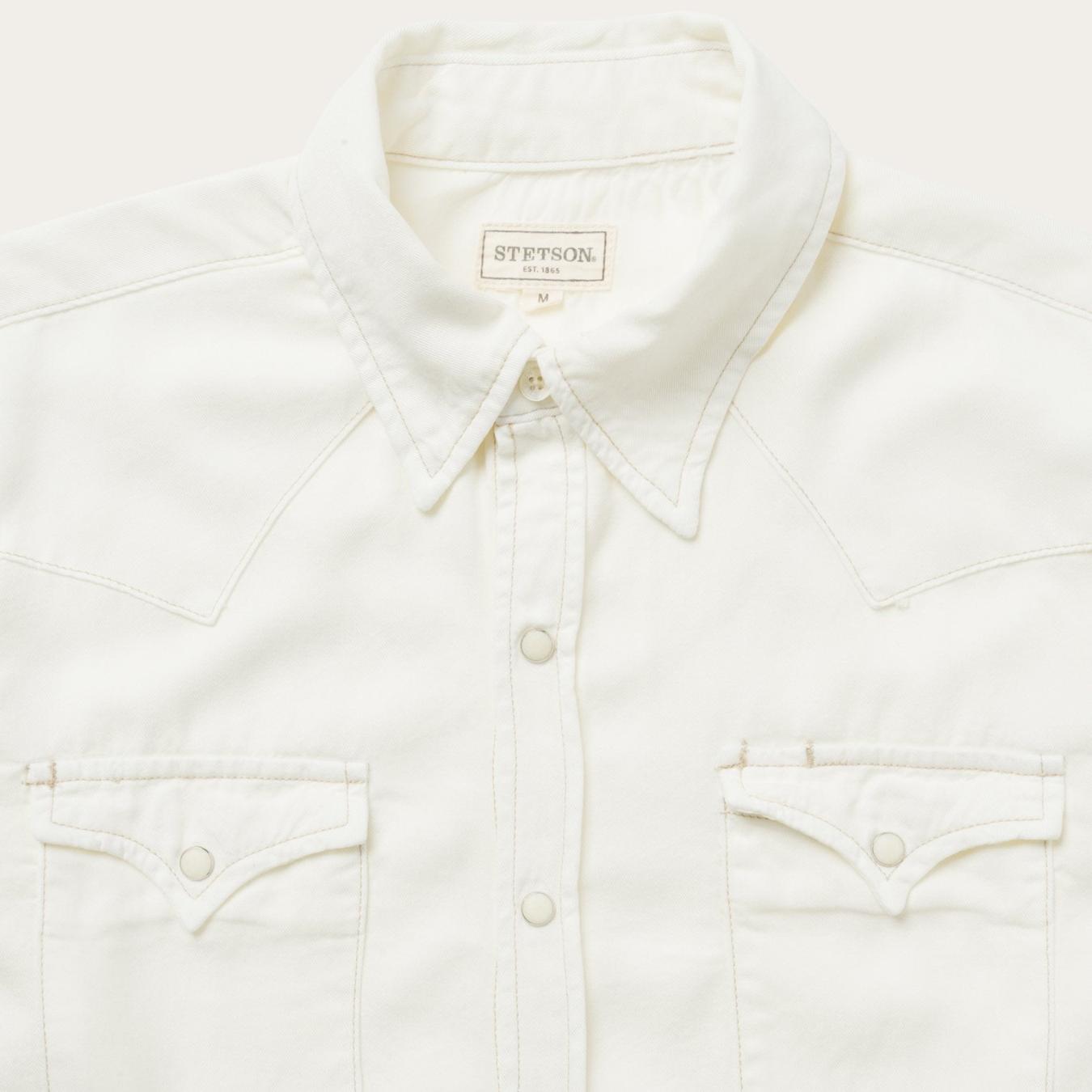 Men Modern Cut Stetson Cream Twill Shirt White