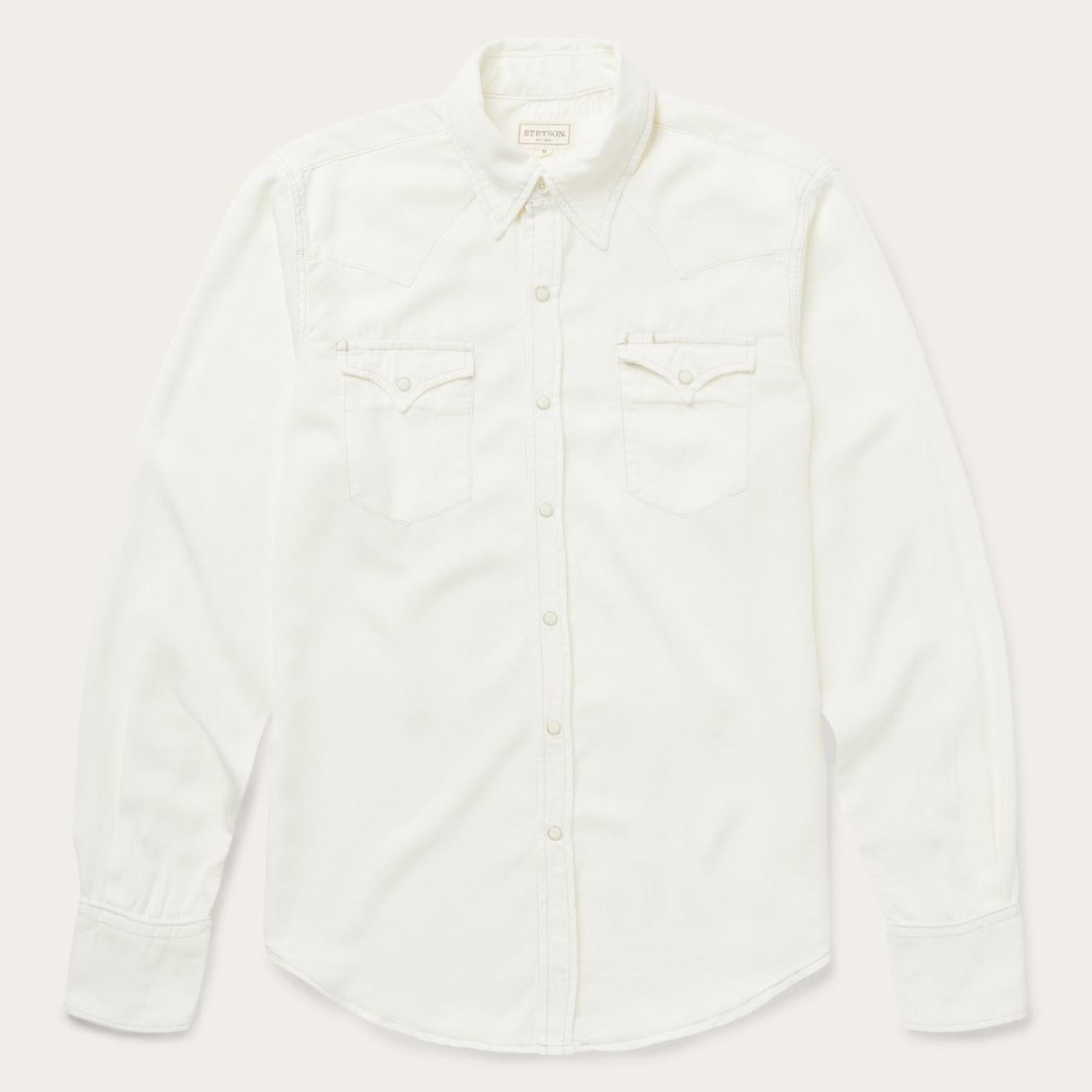 Men Modern Cut Stetson Cream Twill Shirt White