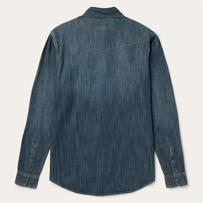 Men Modern Cut Stetson Dark Denim Western Shirt Blue