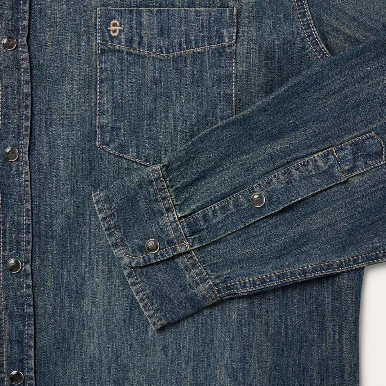 Men Modern Cut Stetson Dark Denim Western Shirt Blue