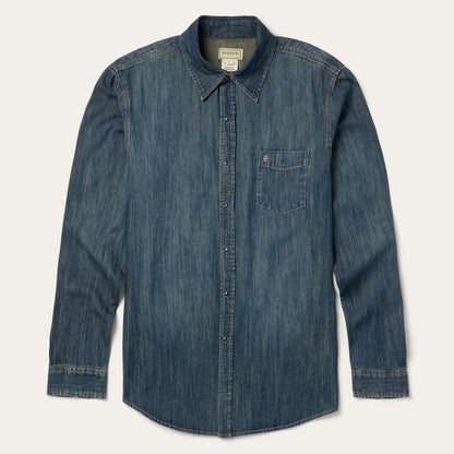 Men Modern Cut Stetson Dark Denim Western Shirt Blue