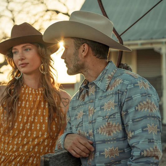 Men Modern Cut Stetson Desert Horizon Shirt Blue