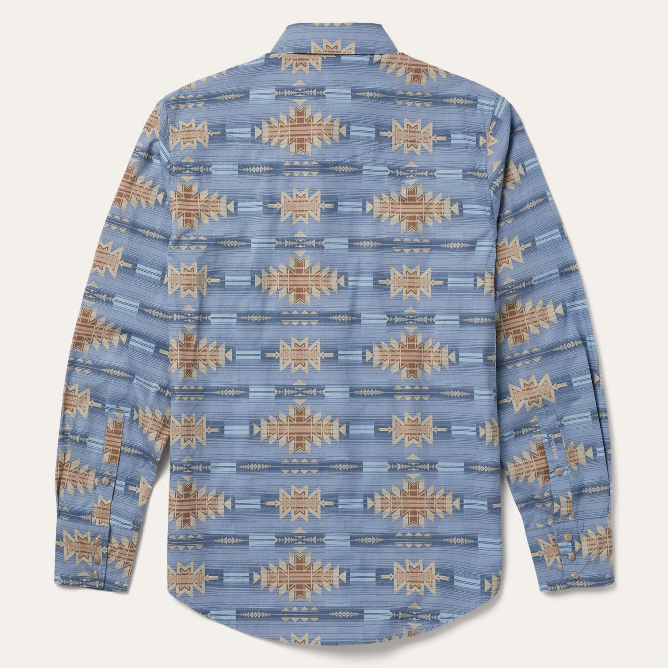 Men Modern Cut Stetson Desert Horizon Shirt Blue