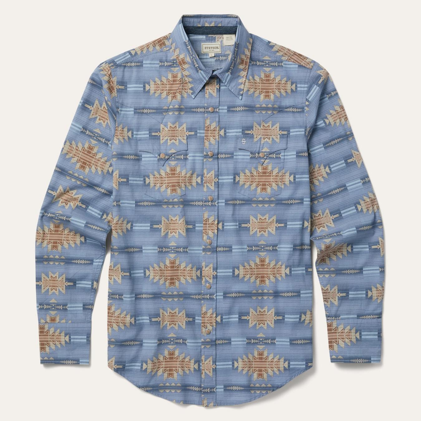 Men Modern Cut Stetson Desert Horizon Shirt Blue