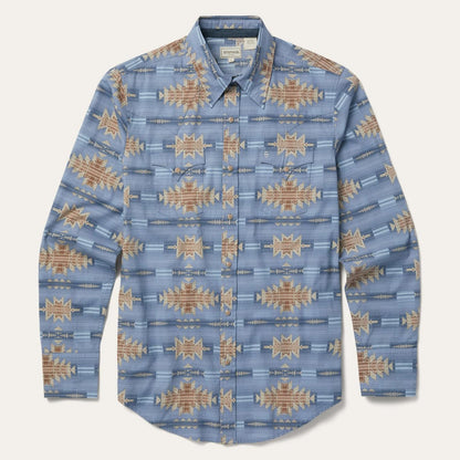 Men Modern Cut Stetson Desert Horizon Shirt Blue