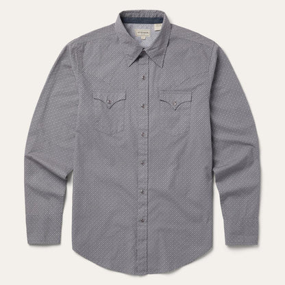 Men Modern Cut Stetson Diamond Print Western Shirt Grey
