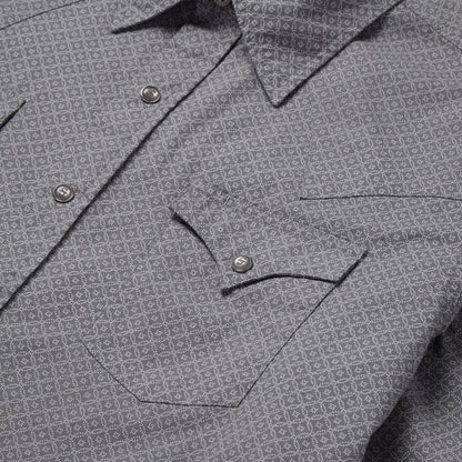 Men Modern Cut Stetson Diamond Print Western Shirt Grey