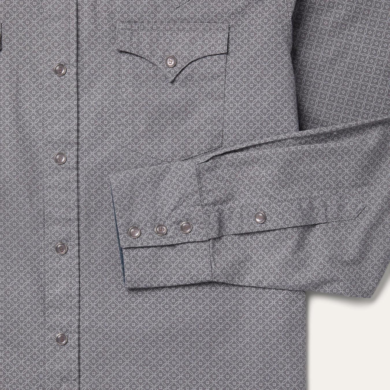 Men Modern Cut Stetson Diamond Print Western Shirt Grey