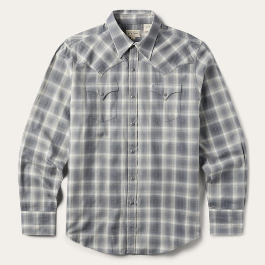 Men Modern Cut Stetson Dobby Twill Plaid Shirt Brown