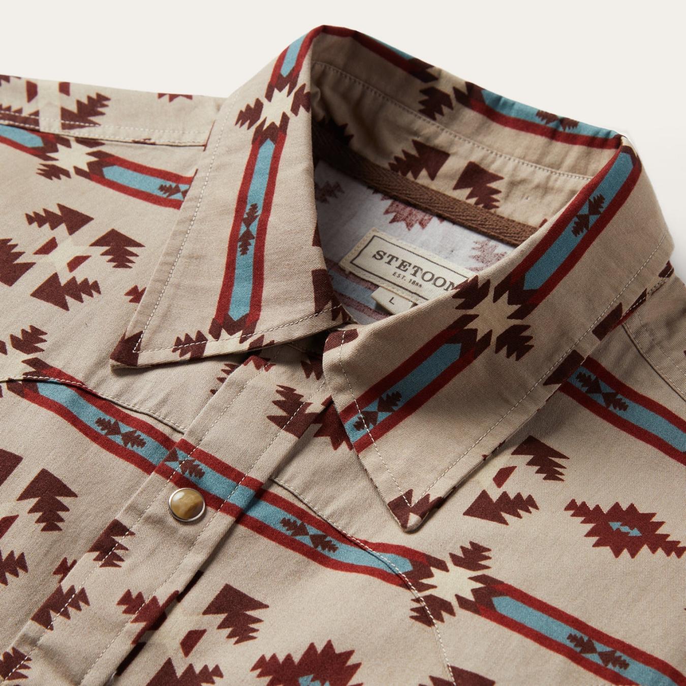 Men Modern Cut Stetson Gaucho Stripe Shirt Brown