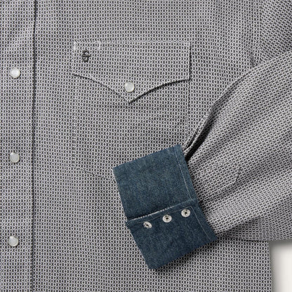 Men Modern Cut Stetson Grey Geo Print Western Shirt Grey