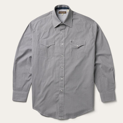 Men Modern Cut Stetson Grey Geo Print Western Shirt Grey