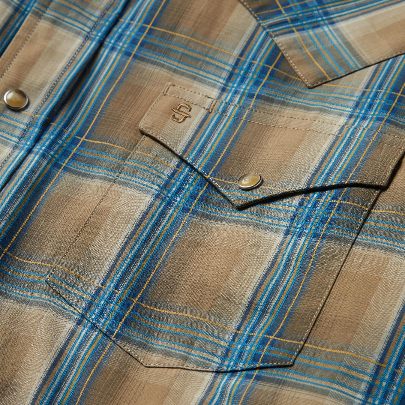 Men Modern Cut Stetson Khaki Ombre Plaid Shirt Brown