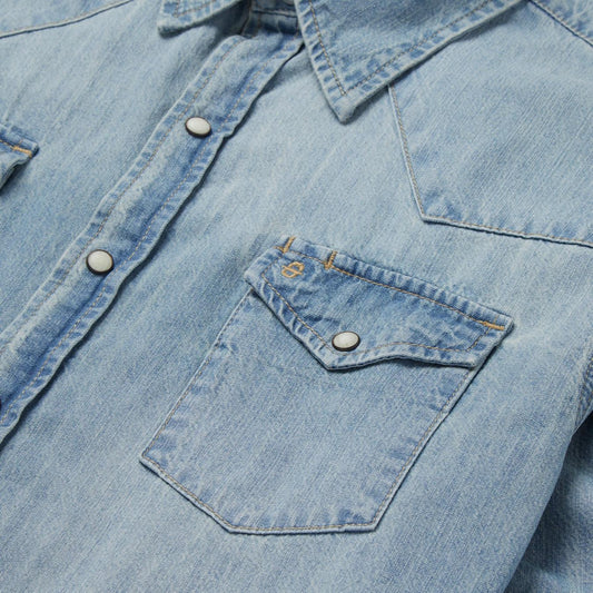 Men Modern Cut Stetson Long-Sleeved Denim Shirt Blue