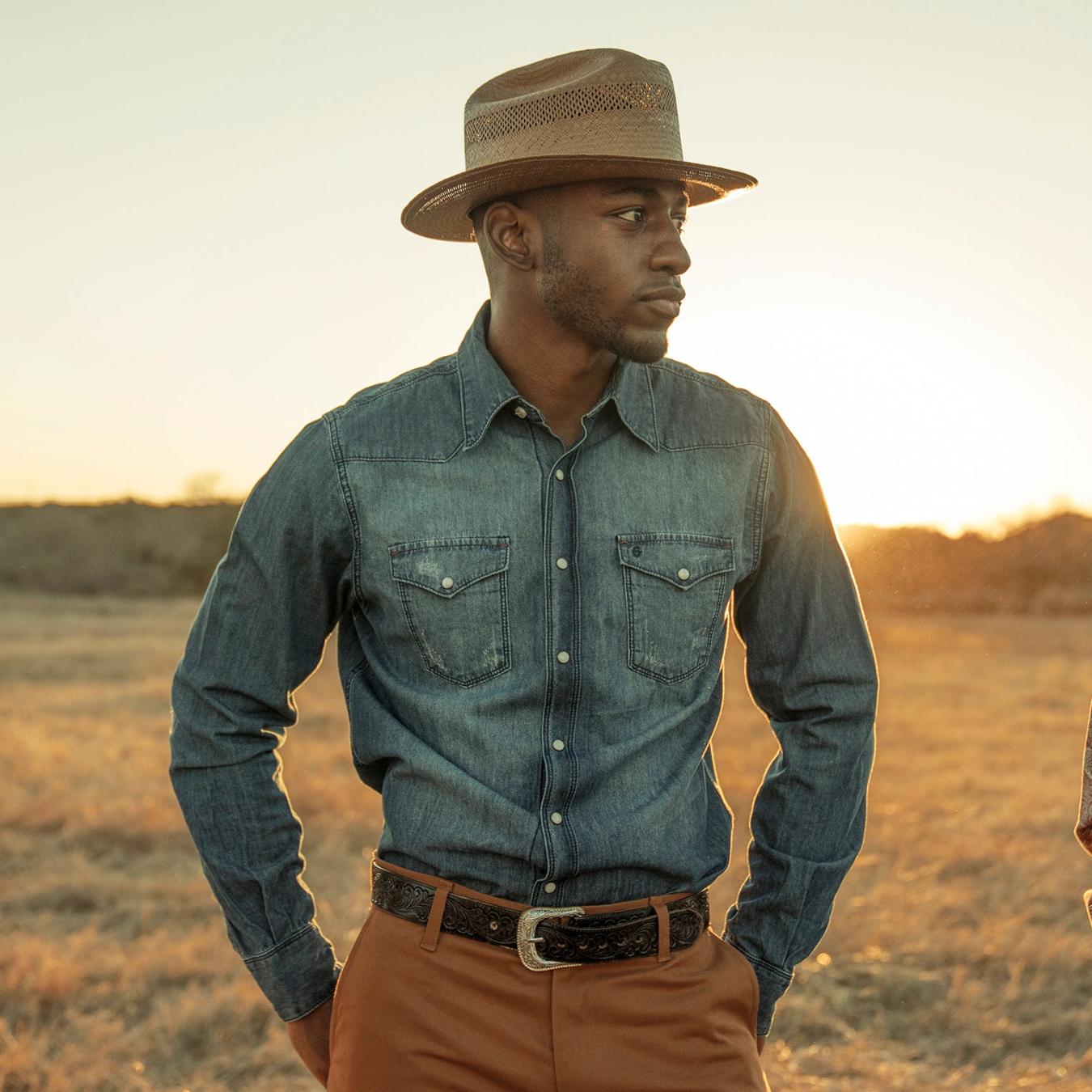 Men Modern Cut Stetson Medium Blue Denim Shirt Blue