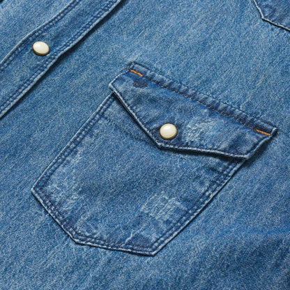 Men Modern Cut Stetson Medium Blue Denim Shirt Blue