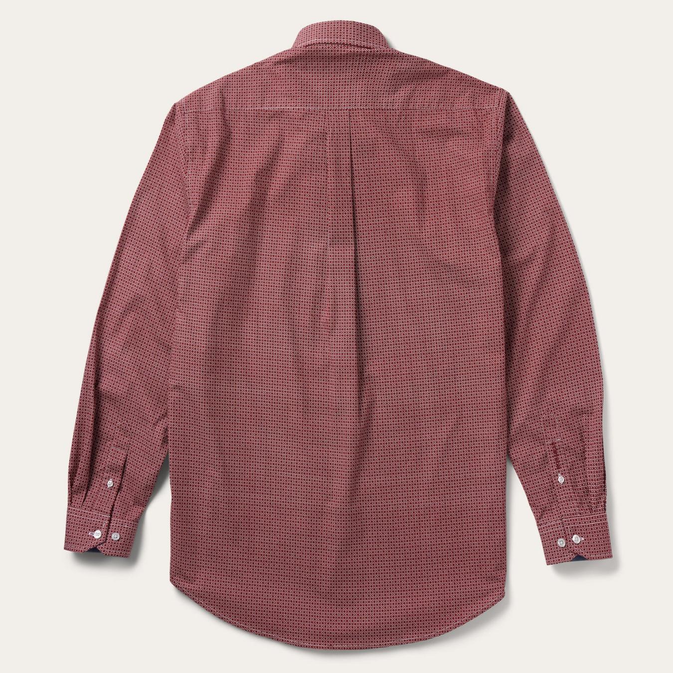 Men Modern Cut Stetson Micro Print Button-Front Shirt Red