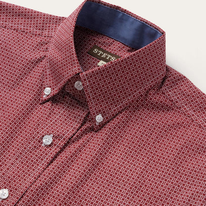 Men Modern Cut Stetson Micro Print Button-Front Shirt Red