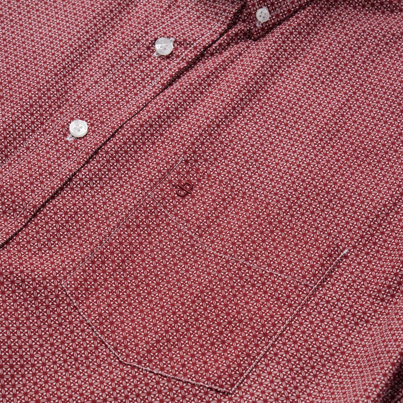 Men Modern Cut Stetson Micro Print Button-Front Shirt Red