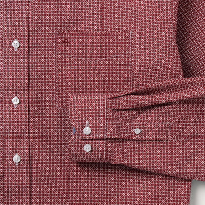 Men Modern Cut Stetson Micro Print Button-Front Shirt Red