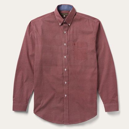 Men Modern Cut Stetson Micro Print Button-Front Shirt Red