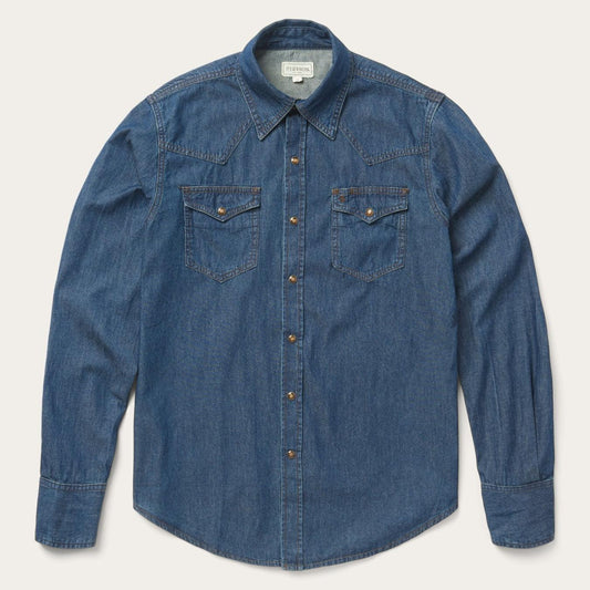 Men Modern Cut Stetson Modern Denim Western Shirt Blue