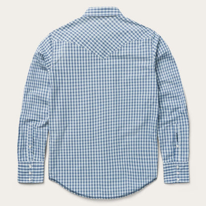 Men Modern Cut Stetson Modern Snap Front Shirt In Mini Check Blue