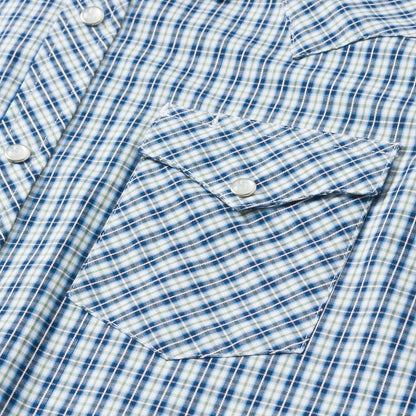 Men Modern Cut Stetson Modern Snap Front Shirt In Mini Check Blue