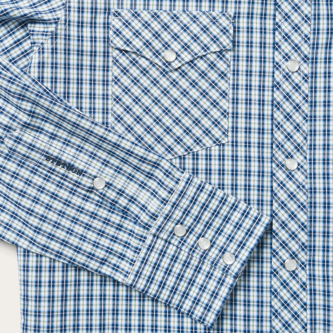Men Modern Cut Stetson Modern Snap Front Shirt In Mini Check Blue