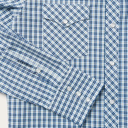 Men Modern Cut Stetson Modern Snap Front Shirt In Mini Check Blue