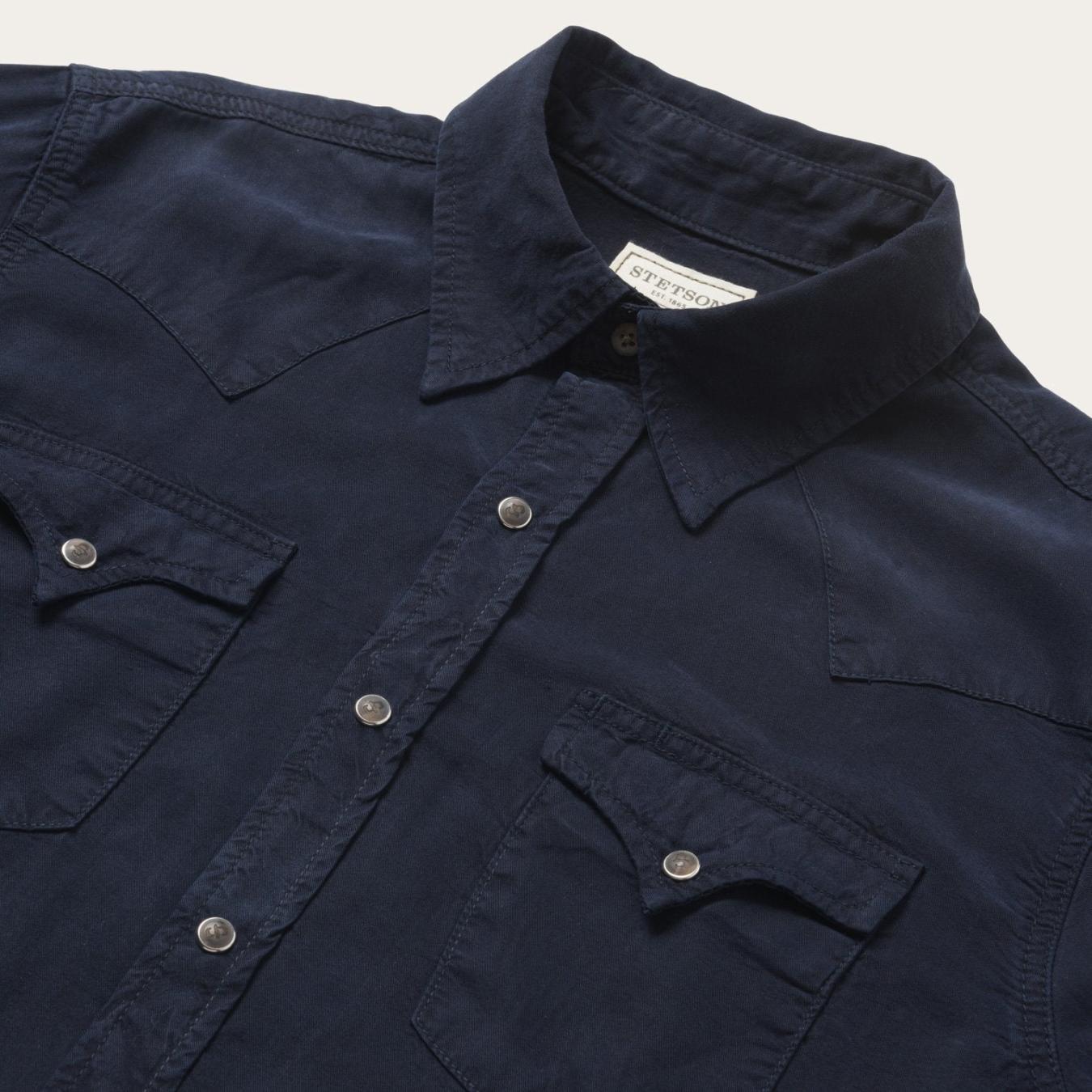 Men Modern Cut Stetson Navy Twill Shirt Blue