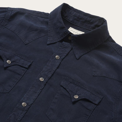 Men Modern Cut Stetson Navy Twill Shirt Blue