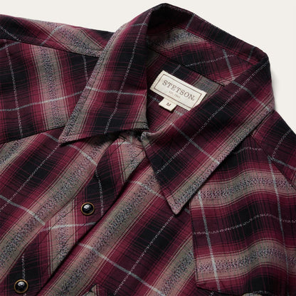 Men Modern Cut Stetson Red Marl Plaid Western Shirt Red