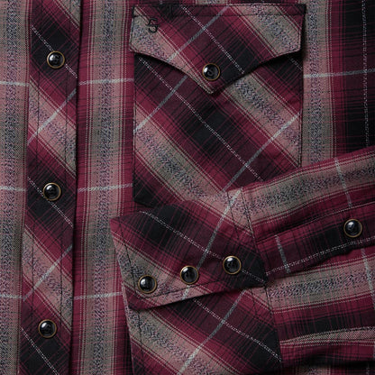 Men Modern Cut Stetson Red Marl Plaid Western Shirt Red