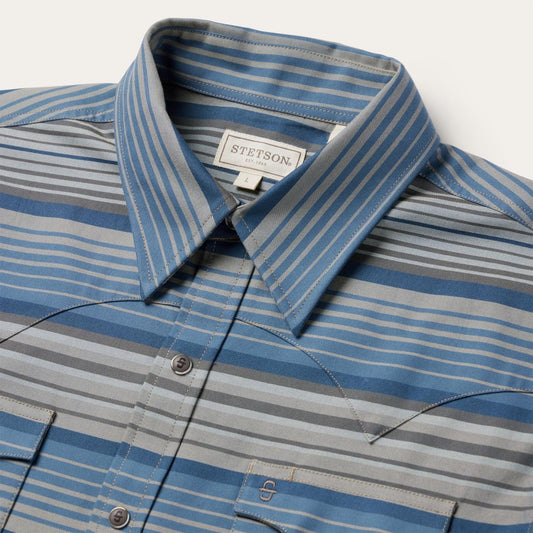 Men Modern Cut Stetson Serape Stripe Western Shirt Blue