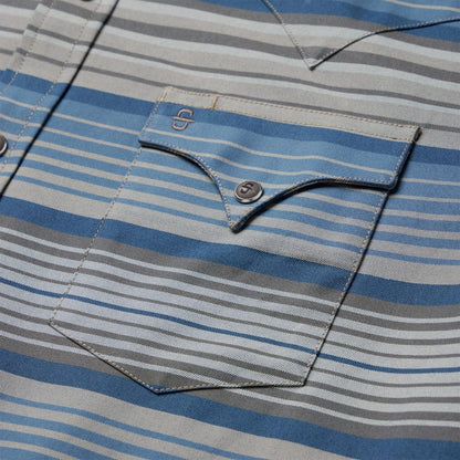Men Modern Cut Stetson Serape Stripe Western Shirt Blue